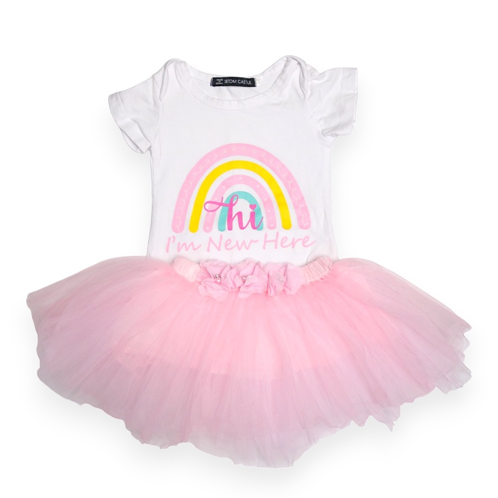 Baby Girl Hi I'm New Here Graphic Bodysuit Tutu Skirt Outfit Size 0-3M